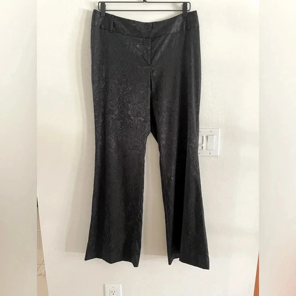 Lord & Taylor identity Black Satin Paisley Flare Jacquard Trouser Pant Womens 10